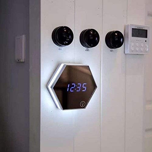 Dicstorets Multifunctional LED Night Light Wall Clock Thermometer Mirror Glass Digital Alarm Clock Silver