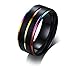 XUANPAI 8mm Custom Engraved Stainless Steel Two-Tone Rainbow Inlay Edge Dome Brushed LGBT Couples Rings