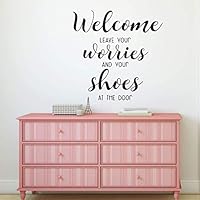 CustomVinylDecor-Front Door Decal - Welcome Leave Your Worries And Your Shoes At The Door - Porch Decoration for Home Decor - Removable Vinyl Art Decal