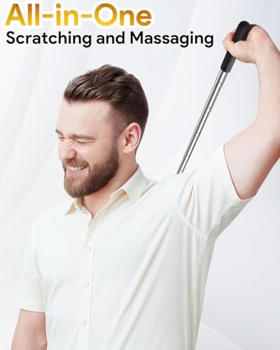 TUKUOS Fathers Day Gift, Telescoping Back Scratcher with 5 Detachable Scratching Heads, Rubber Handles, Anniversary Birthday Gifts for Men Women Back Scratcher for Men/Dad/Women/Adults