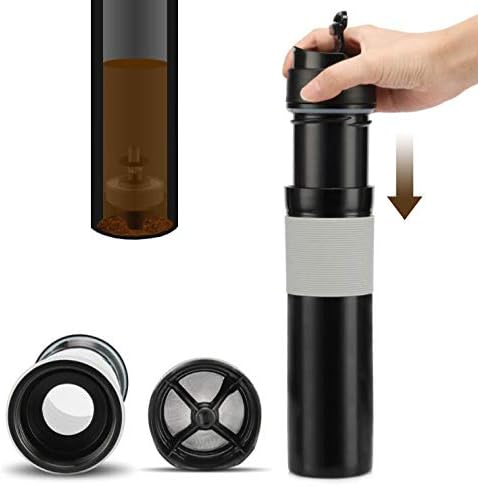 AmoVee French Press Travel Coffee Press Mug Tea and Coffee Maker Bottle, Travel Tumbler, 350ml/12oz (Black)
