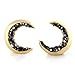 Laonato Crescent Moon and Black CZ Earrings (Gold)