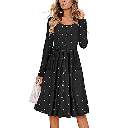 Londony ♥‿♥ Women's Casual Dot Prints Fit Flowy Simple Swing T-Shirt Loose Tunic Dress 815
