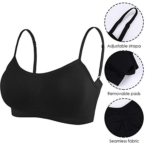 Litthing Camisole Bra Seamless Adjustable Spaghetti Straps Comfortable Daily Bra with Removable Pads (Black 1, White 1, Skin 1, XL)