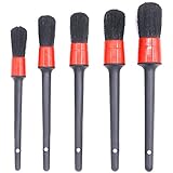 Swpeet 5 Pcs Premium Natural Boar Hair Detail Brush Set, Automotive Detailing Brushes for Cleaning Wheels/Engine/Interior/Emblems/Interior/Exterior/Air Vents