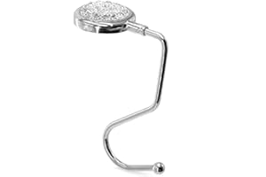 TANOSII Purse Hook Mental Clutch Holder Handbag Rhinestone Hanger for Table Desk Reverse White 1 Pack