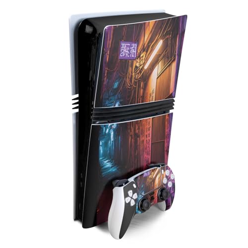 Gaming Skin Compatible with Sony PlayStation 5 PS5 Pro Bundle - Neon Alley - Pr…