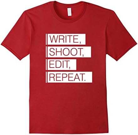 Men's Write, Shoot, Edit, Repeat T-Shirt Film Makers Shirt Large Cranberry