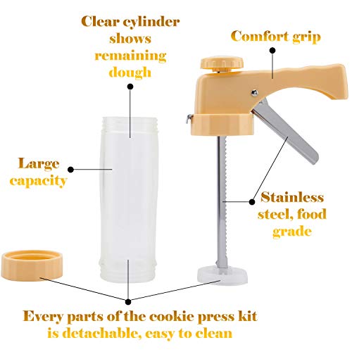 Cookie Press Gun Kit, Biscuit Maker Cookies Press DIY Baking Decoration Supplies for Cookies Cake Cheese Dessert Decorative Tools with 16 Discs and 6 Icing Tips, Comfort Grip Cookie Maker Press - Thumbnail 4