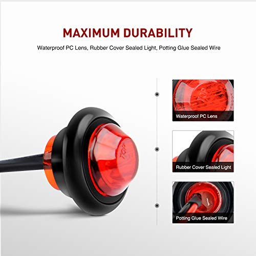 Nilight - TL-04 10 PCS 3/4 Inch Round LED Clearance Light LED Front Rear Side Marker Indicator Light Bullet Marker Light for Truck RV Car Bus Trailer Van Caravan Boat 12V, Red, 2 Years Warranty