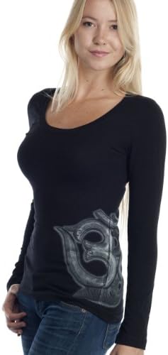 Super Buddha Women's "Universal Om" Long Sleeve Scoopneck, Black, Small