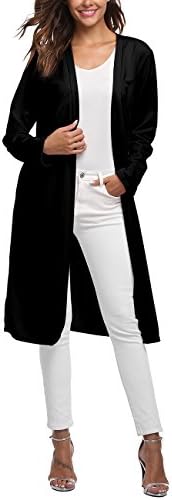 SunBabel Women's Long Sleeve Open Front Coat Long Maxi Casual Cardigan With Pocket Black M