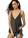 Romwe Women's V Neck Strappy Loose T-Shirt Tank Top Vest Blouses Grey XL