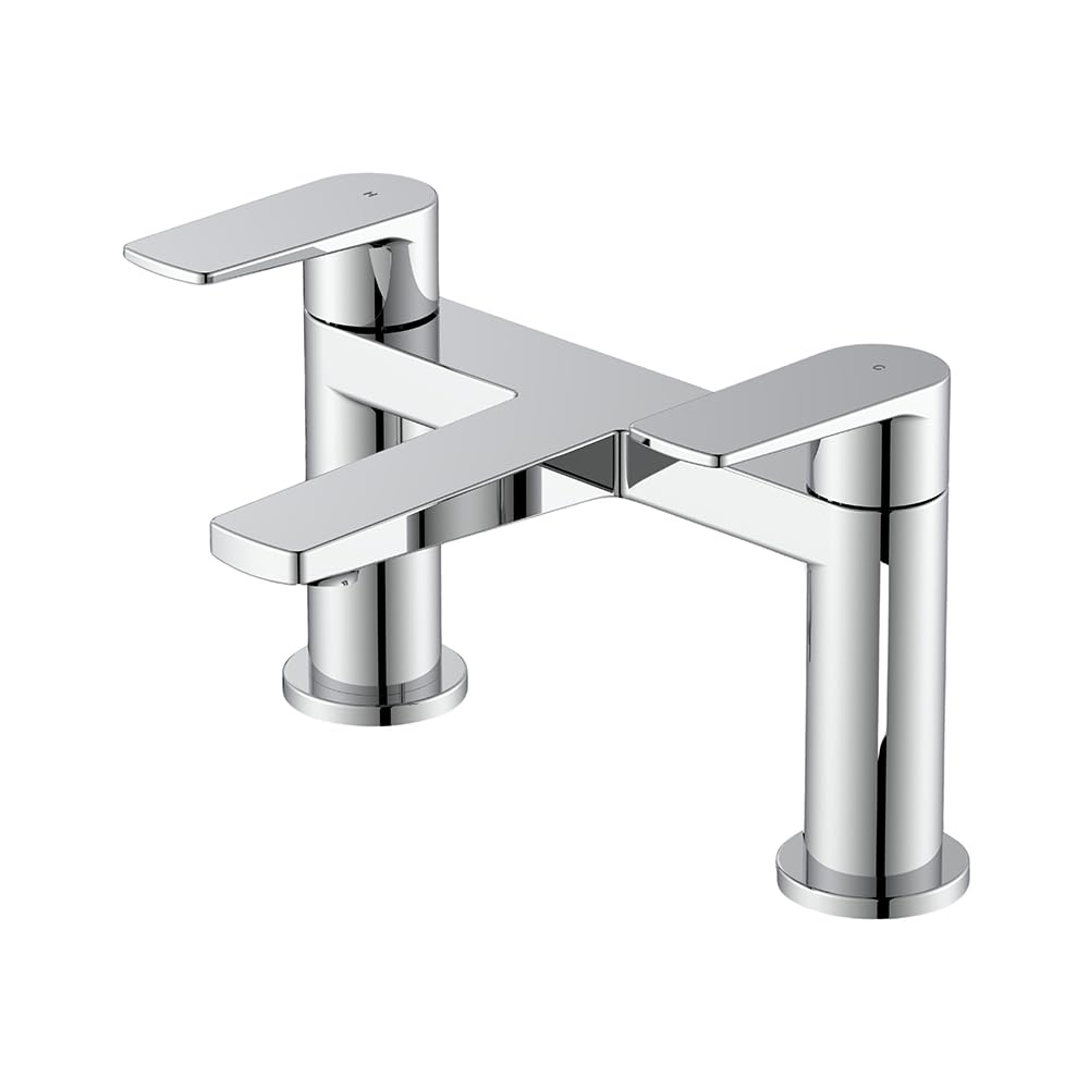iOS Deck Mounted Bath Filler Tap | Chrome Finish Bath Filler with Dual Lever | Modern Deck-Mounted Bath Mixer Tap for Bathroom | Durable & Stylish