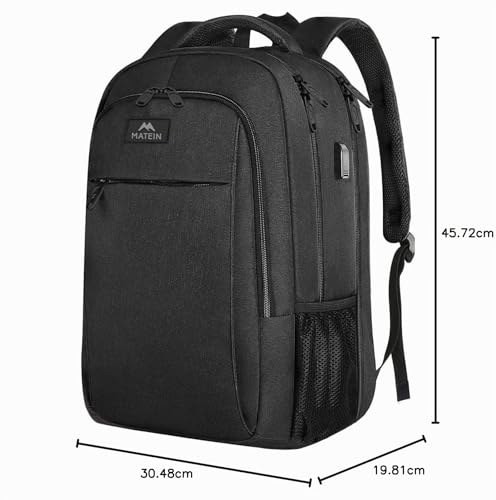 MATEIN 15.6 Inch Laptop Rucksack, Laptop Bag with USB Charging Port, Water-Repellent Computer Daypack for Business, Travel, Work, College, Men Women, Black