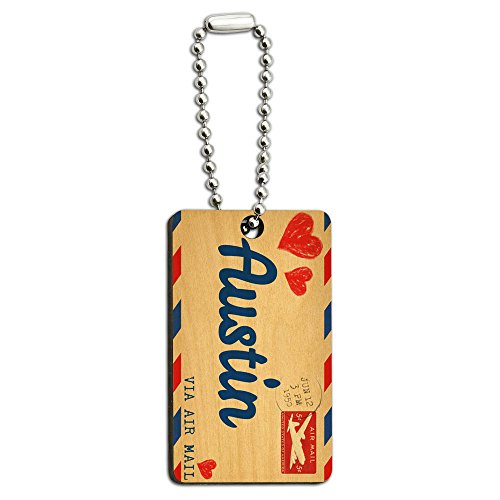 Air Mail Postcard Love for Austin Wood Wooden Rectangle Key Chain