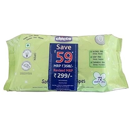 Chicco Soft Cleansing Wipes 144 Pieces Each (One Size, Clear) - Pack of 2