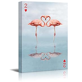 Poker Cards Canvas Wall Art - Hearts 2 - Two Flamingoes Standing in The Water Forming a Heart Shape - Gallery Wrap Modern Home Art | Ready to Hang - 12x18 inches