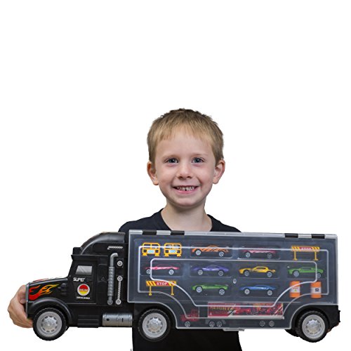 Big Daddy Super Mega Extra Large Tractor Trailer Car Collection Case Carrier Transport Toy Truck for Kids Includes 8 Cars 1 Small Tractor Trailer & 6 More Accessories, 22 Inch Super Duty Truck - Thumbnail 4