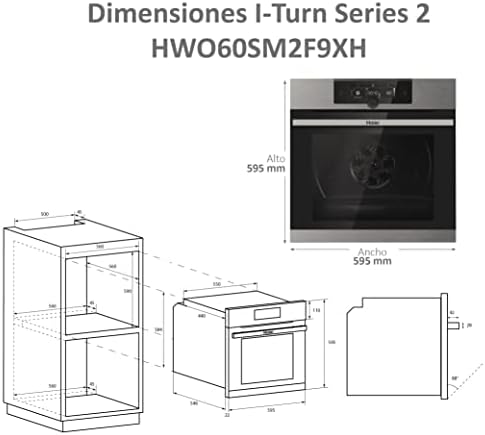 I-Turn Series 2 HWO60SM2F9XH - Forno multifunzione, pirolitico, pulizia con acqualisi o pirolisi, connettività Wi-Fi, capacità 70 l, cottura multilivello, 13 funzioni, inox e nero