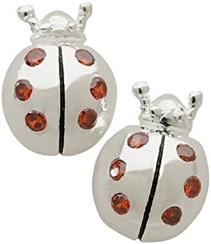 Girls Earrings, Childrens, Girls Small Earrings, Lady Bug Earrings, Child's whimsical ladybug stud earrings accented with sparkling red CZs.