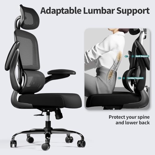 TRALT Office Chair Ergonomic Desk Chair, 330 LBS Home Mesh Office Desk Chairs with Wheels, Comfortable Gaming Chair, High Back Office Chair for Long Hours (Black)