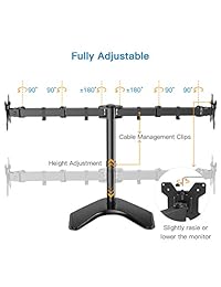 Soporte de escritorio con soporte de monitor dual con inclinación giratoria, elevador de monitor ajustable con instalación de ojal, abrazadera C, gestión de cables, brazos de monitor de muelles de gas para 15 a 27 Paquete de 1