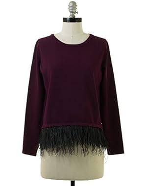 Feather Trim Sweater in Burgundy