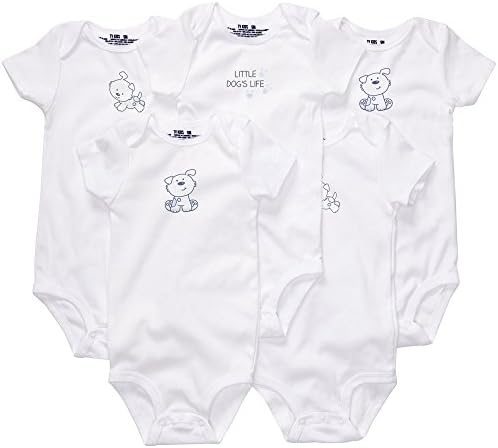 TV KIDS Babies Onesie, Short Sleeve Pajama Bodysuit for Baby Boys 6 Months Old - Blue Little Puppy (5 Count)