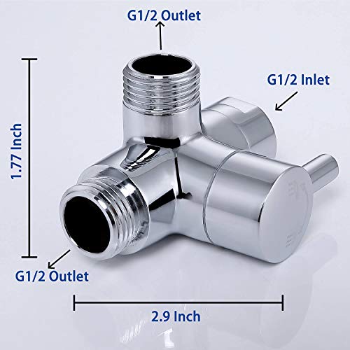 All Metal Shower Arm Diverter,G 1/2 3 Way Shower Diverter Valve For Hand Held Showerhead and Fixed Spray Head Diverter Chrome Finished