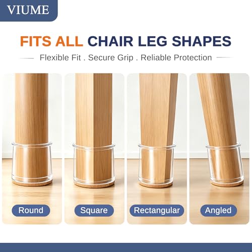 VIUME 24 Pcs Chair Leg Floor Protectors for Hardwood Floors Silicone Covers Felt Pads Furniture Leg Caps Anti-Scratch Reduce Noise Fit (1-5/16" to 2")