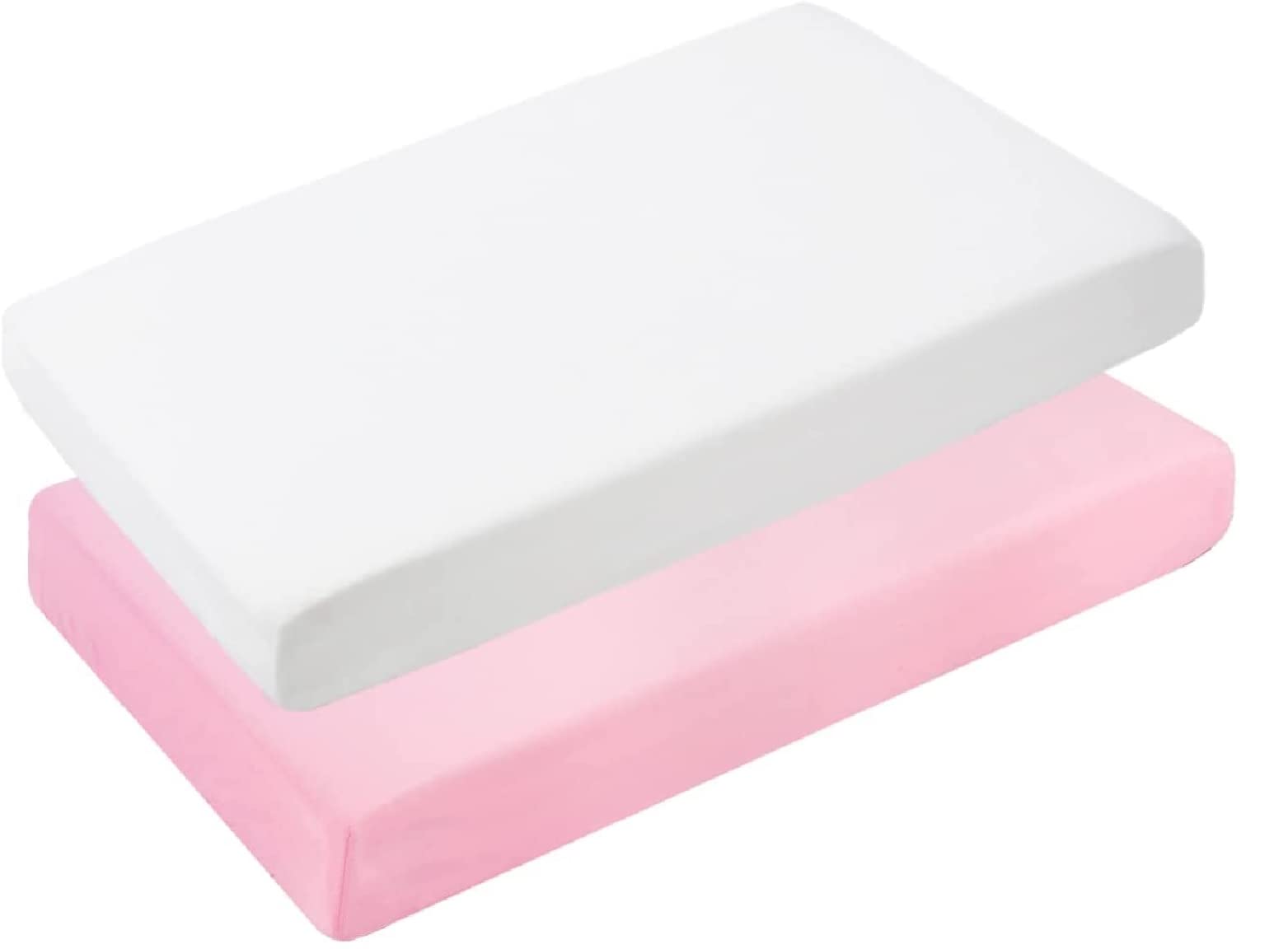 Dudu N Girlie Next to Me Crib Fitted Sheets For Chicco | Next2me Fitted Sheets 51x85cm| Jersey Soft Bedsheet Hypoallergenic Elasticated Breathable Fitted Cot Sheets (Pack of 2, White & Pink)