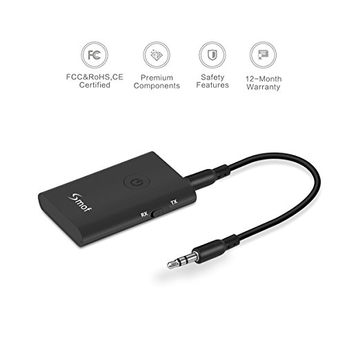 Smof 2-in-1 Bluetooth Transmitter Receiver,Bluetooth Car Kit/Portable Wireless 3.5mm Audio Adapter forTV,PC,MP3/MP4,CD Player,iPhone,Home/Car Audio Systems