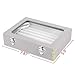 Armear Earring Storage Case 7 Slots Ring Velvet Display Case Box Earring Ring Organizer Velvet Jewelry Tray Cufflink Storage Showcase with Clear Glass Lid Grey