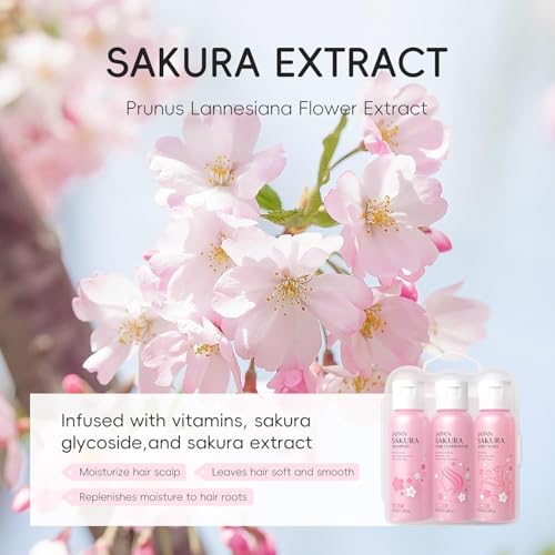 Lboylove® Sakura Shower Gift Sets For Women - Shampoo, Body Wash, Conditioner, Travel Size 3 In 1, Hydrating, Nourishing & Gentle All Skin Hair Types Men, Spa Gifts