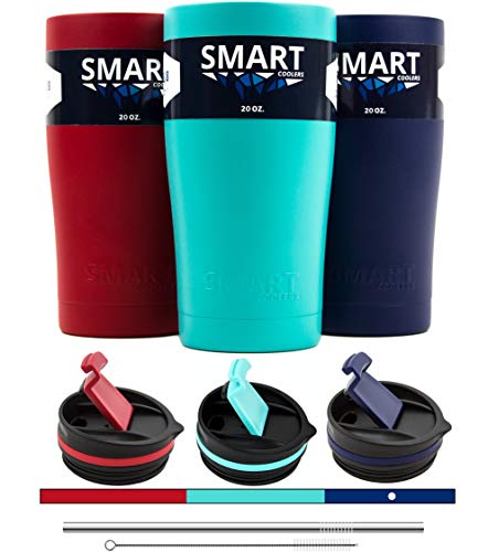 Tumbler 20 oz 100% Leak-Proof - Smart Coolers - Ultra-Tough Double Wall Stainless Steel Premium Insulated Travel Cup - Keep Coffee and Ice Tea + Screw Lid + Straw + Gift Box, Navy Blue