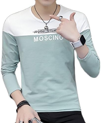 Sheng Xi Men's Blouse Long Sleeve Pullover Summer Splice T Shirts Green XL