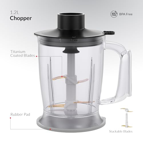 Feller Germany 3in1 Hand Blender 1000W, Smart Speed Control, 4-Fin Titanium Blade, Stainless Steel Body, 1.2L Chopper, Whisk, 42.5CM Extra Long Shaft, HB1000 Plus, 2Y Guarantee-UAE Version (Black)