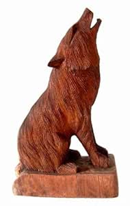 Figura de madera - GERI - Lobo de tallado de la mano de asiento de la