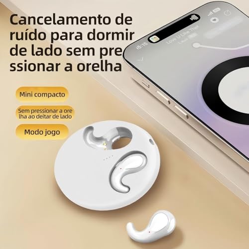 Fones de Ouvido Bluetooth para Dormir de Lado, Sem Fio, Leves e Discretos, para Relaxamento Noturno, Meditação e Podcast (branco)