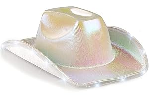 LEEMASING Unisex Cowboy Hat Light Up Flashing LED Brim Fun Light Up Hat For Wedding Prom Birthday Party Halloween Christmas