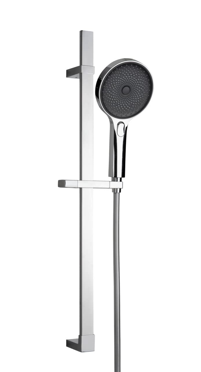 WENKO Soft water shower set, shower rod made of stainless steel in square design with soft water shower head for micro-fine water and matching shower hose, for instantaneous water heaters, chrome