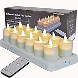 TELOSMA Rechargeable LED Tealight Votives Candles with Moving Flame Wick and Remote Control Set of 12