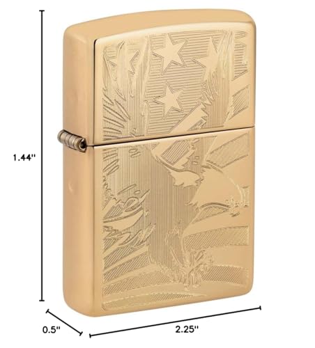 Zippo Lighter: Eagle and American Flag, Engraved - High Polish Brass 81394