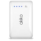 Akiko 9000mAh Ultra Slim Premium External Battery Pack Charger Powerbank with Dual USB Port (2.1A/ 1.5A Output) -Retail Packaging - White