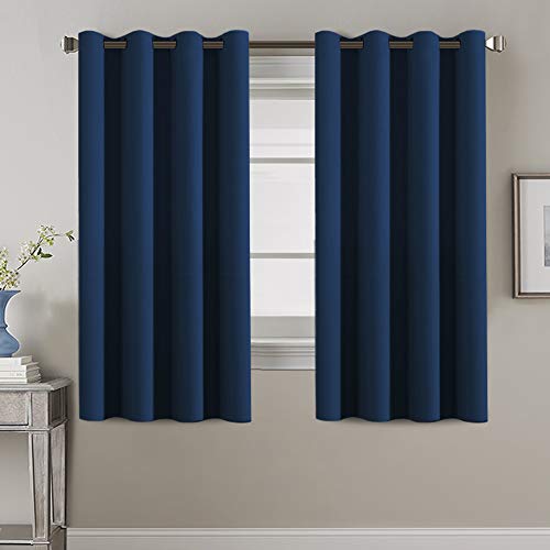 H.VERSAILTEX Thermal Insulated Blackout Curtains for Bedroom 63 Inches Long Grommet Window Treatment Panel for Living Room Energy Efficient Curtains 63 Inche Length - Solid in Navy Blue - One Panel