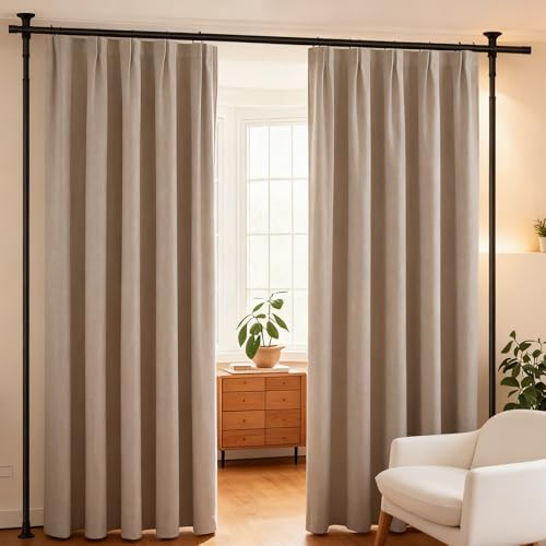 Black Room Divider Curtain Rod, Floor to Wall Ceiling Tension Separator Privacy Space Partition Rods, Heavy Duty No Drilling Room Separation Rods, Adjustable 120-300Cm(H), 70-175Cm(W)