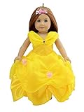 dreamtoyhouse American Girl Doll Clothes Princess Belle Royal Ball Gown Party Dress & Golden Crown for 18 Inch Dolls