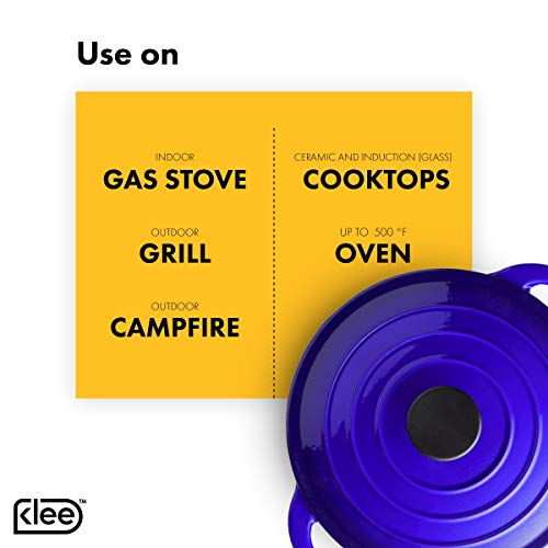 Klee Enameled Cast Iron Dutch Oven Casserole Dish with Self-Basting Cast Iron Lid, 4-Quart (Blue) - Thumbnail 5