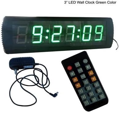 GOODRELIISH Large LED Digital Wall Clock Green Color 3" High Character Support 12/24-Hour Display with Countdown/up Function IR Wireless Remote Control Ultra Brightness Aluminum Case